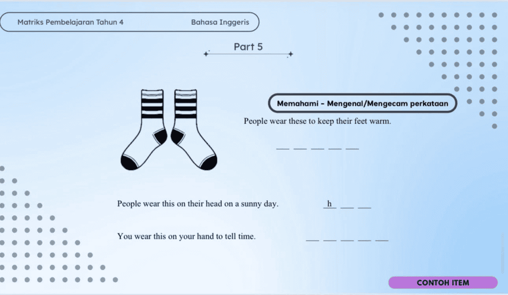 Format Pentaksiran dan Contoh Item Bahasa Inggeris