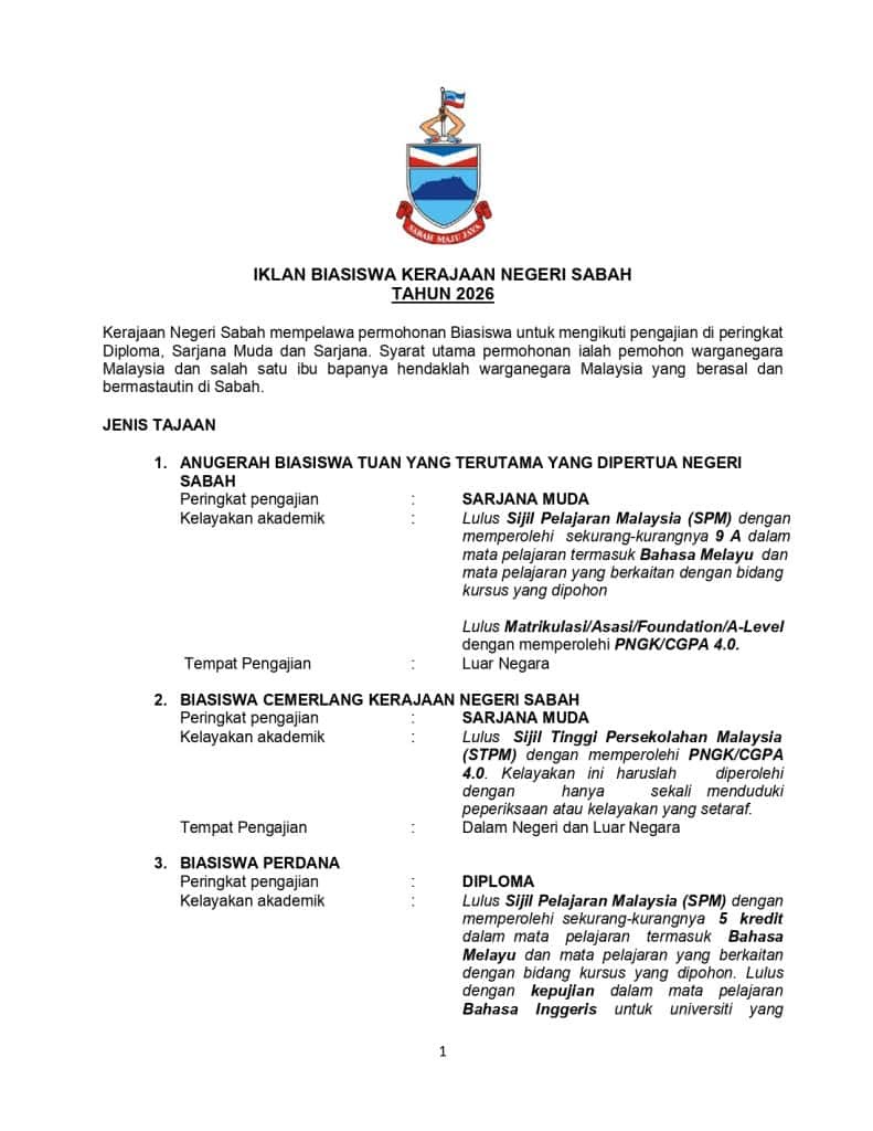 Image from: Permohonan Biasiswa Kerajaan Negeri Sabah 2026