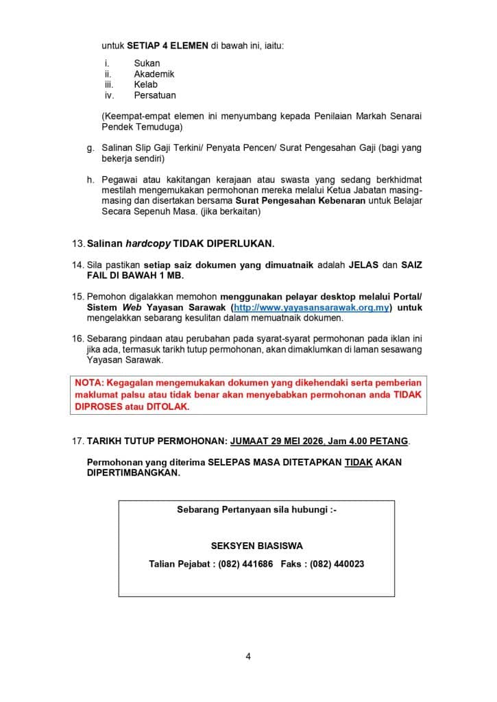 Biasiswa Yayasan Sarawak 2026 - Cara Mohon & Syarat