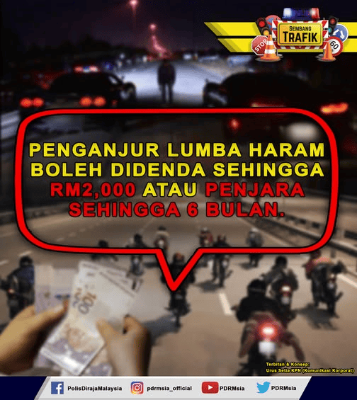 Image from: Hukuman Merempit – Boleh Dipenjara sehingga 5 Tahun (Seksyen 42A)