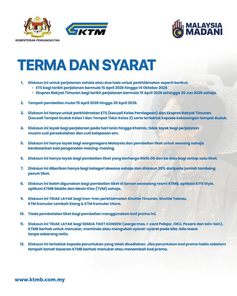 Image from: Diskaun KTM 30% Mulai 15 April – Terma & Syarat