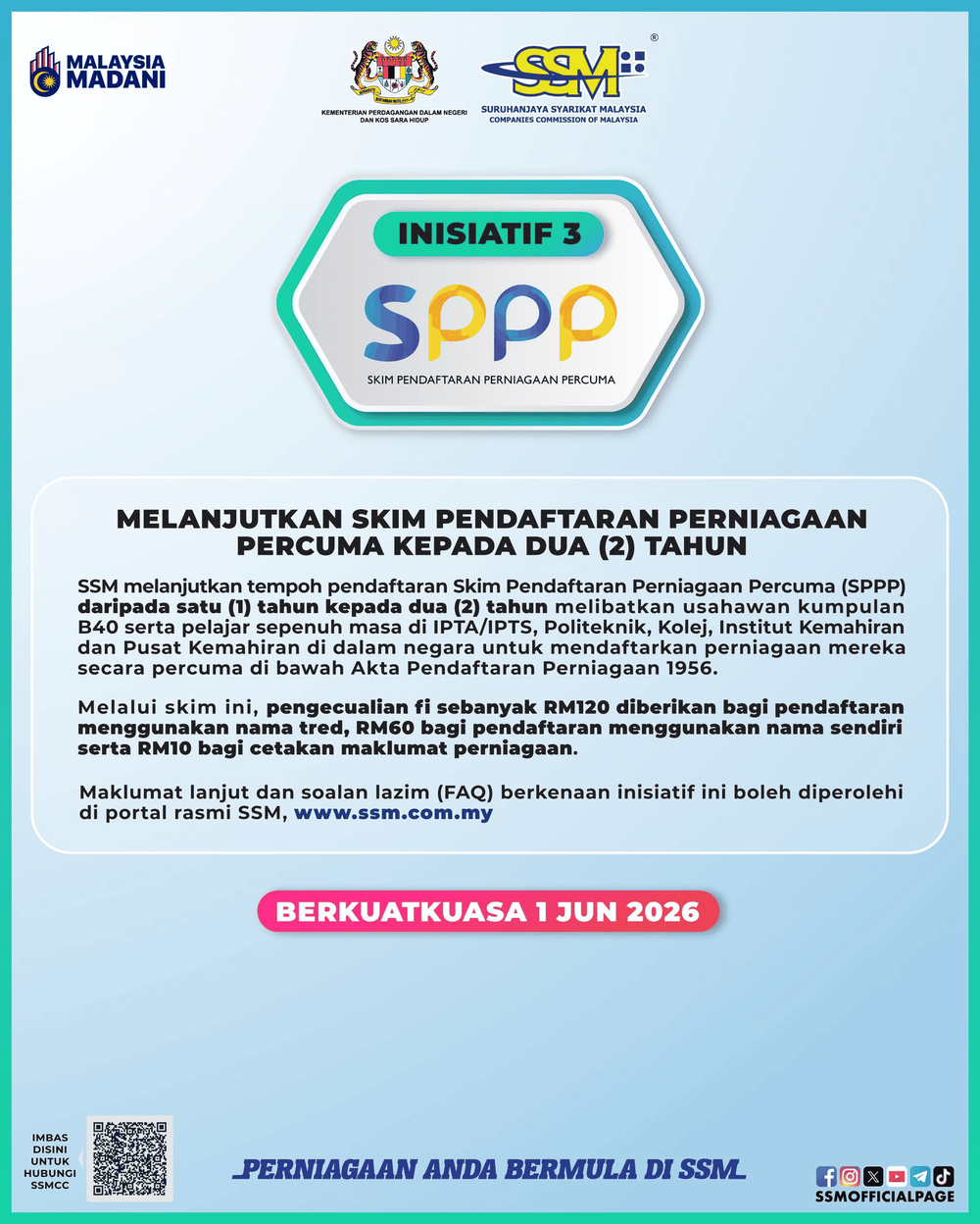 Image from: Inisiatif SSM 2026 Untuk Usahawan (B40, Pelajar, OKU, Warga Emas)