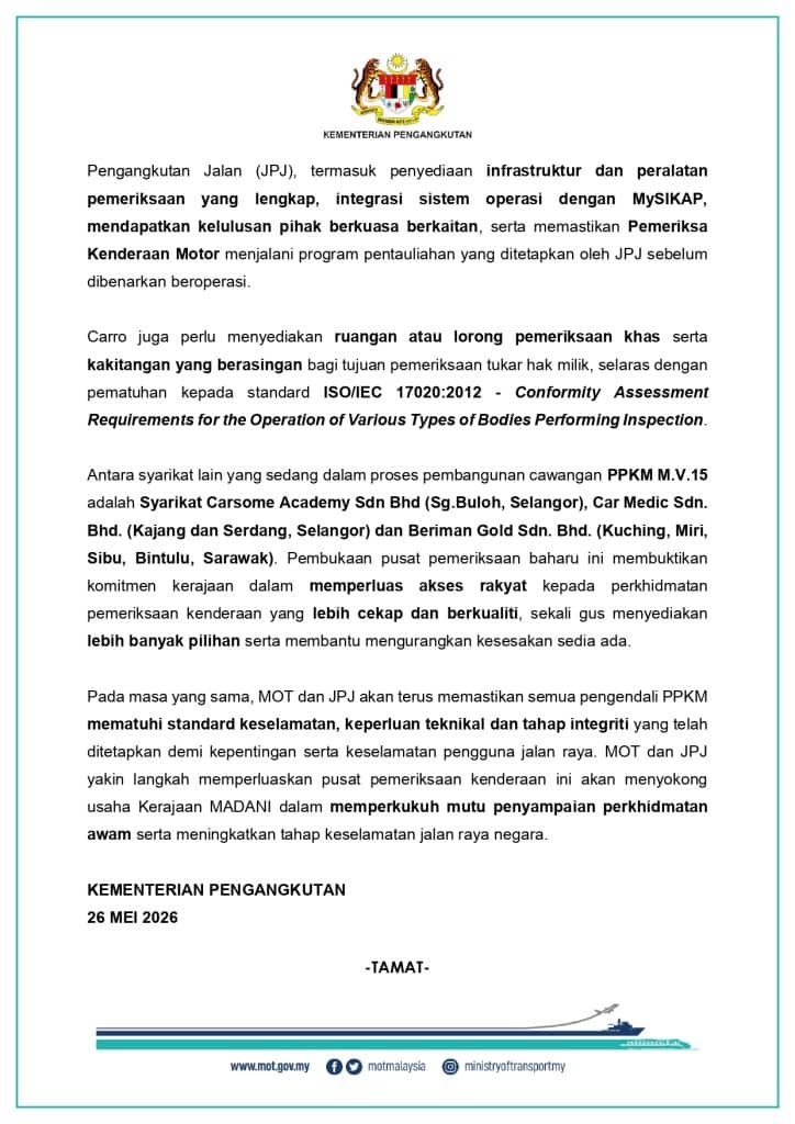 Tukar Nama Kenderaan Carro