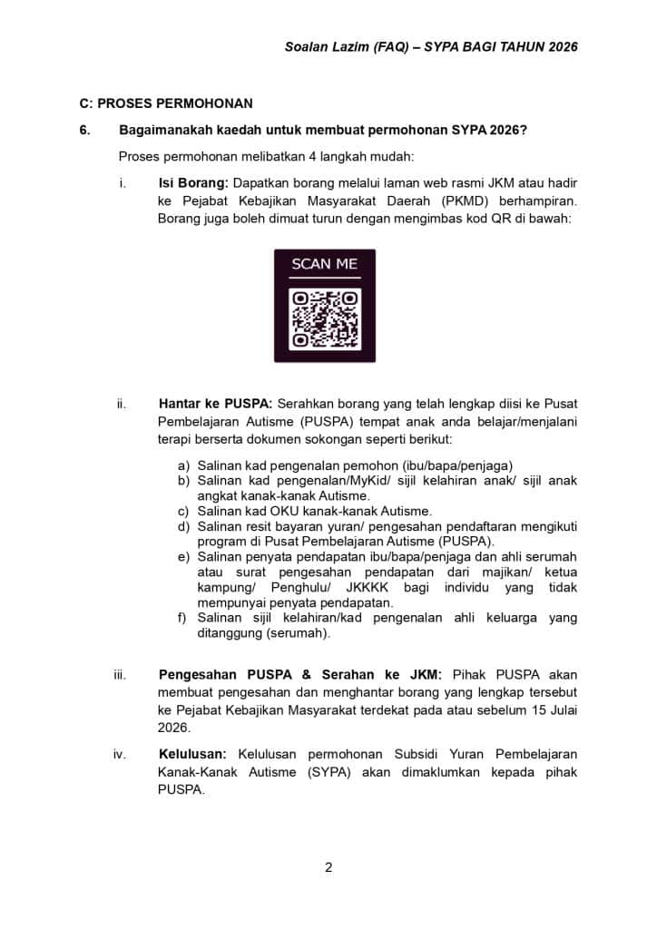 Image from: Permohonan Subsidi Anak Autisme 2026 – Yuran Pembelajaran