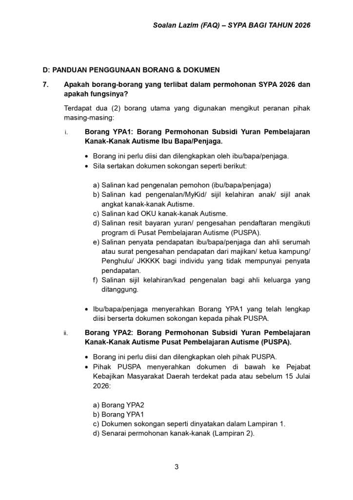 Image from: Permohonan Subsidi Anak Autisme 2026 – Yuran Pembelajaran