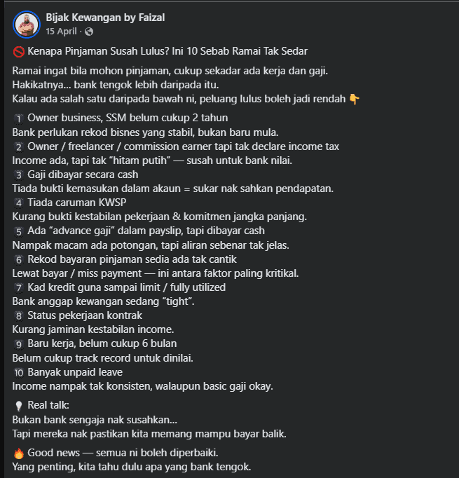 Image from: Kenapa Loan Bank Susah Lulus, Ini Sebab Utama