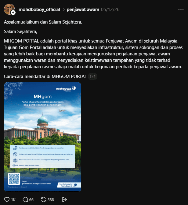 Image from: MHgom – Diskaun Penerbangan untuk Penjawat Awam
