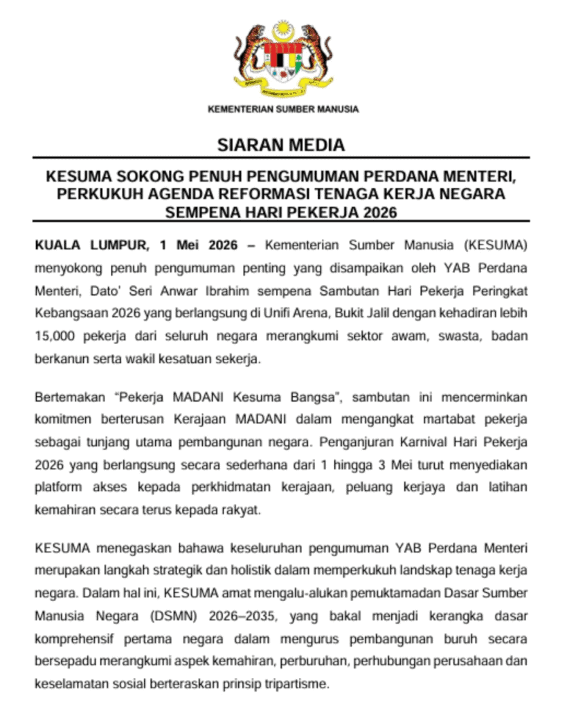 Inisiatif PERKESO 2026 Sempena Hari Pekerja