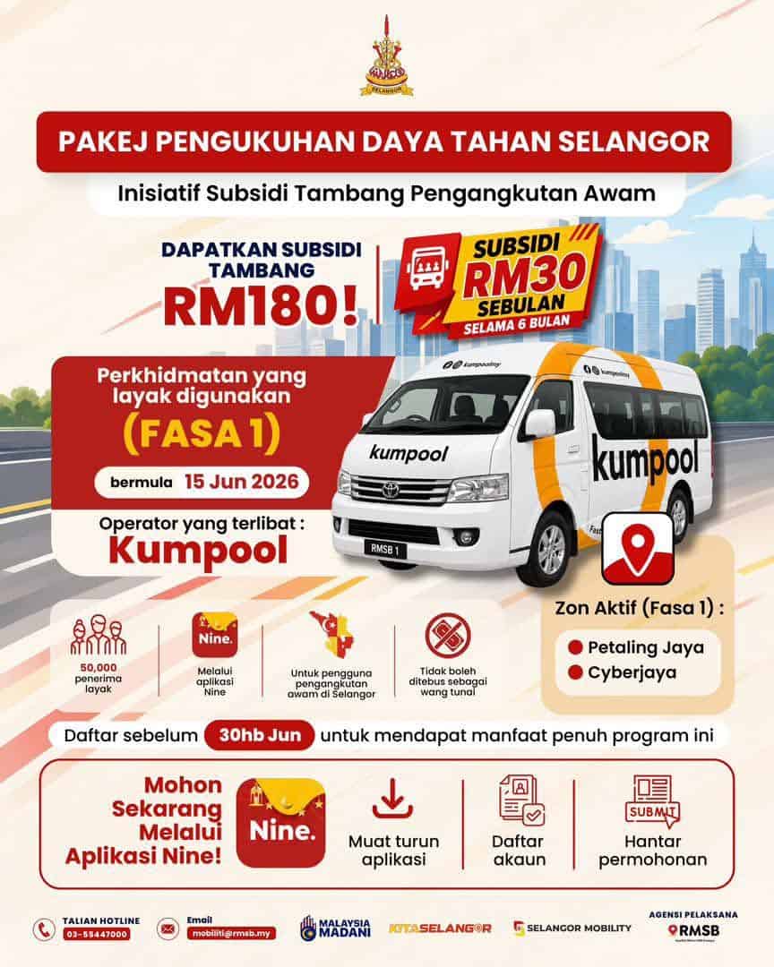 Image from: Subsidi Tambang Selangor – RM30/bulan Selama 6 Bulan