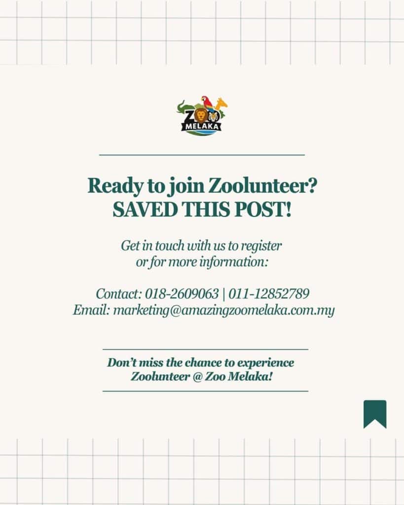 Image from: Volunteer Zoo Melaka: Peluang Rasai Pengalaman Sebenar Sebagai Penjaga Haiwan