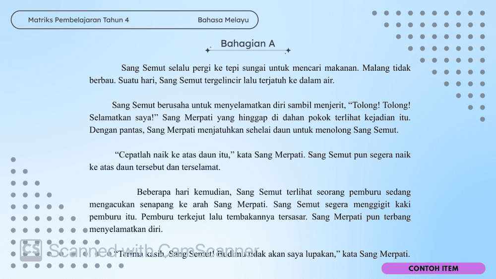 Format Pentaksiran dan Contoh Item Subjek Bahasa Melayu