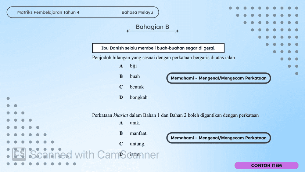 Format Pentaksiran dan Contoh Item Subjek Bahasa Melayu