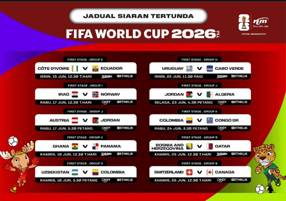 FIFA World Cup 2026 match schedule with dates and teams.