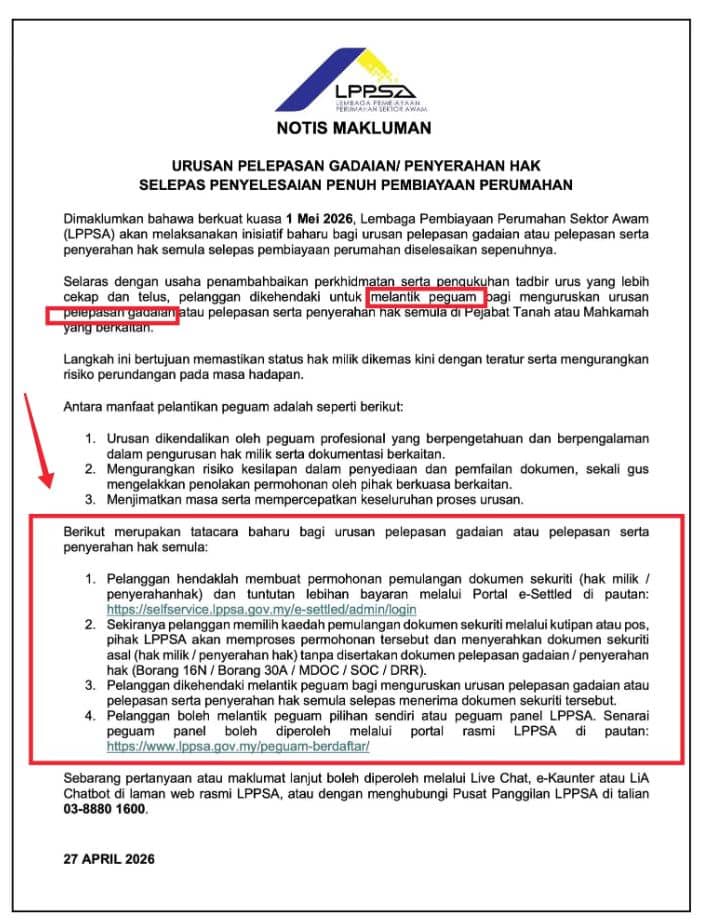 Image from: Dah Habis Bayar Loan Rumah LPPSA? Jangan Lupa Tukar Nama Dekat Geran