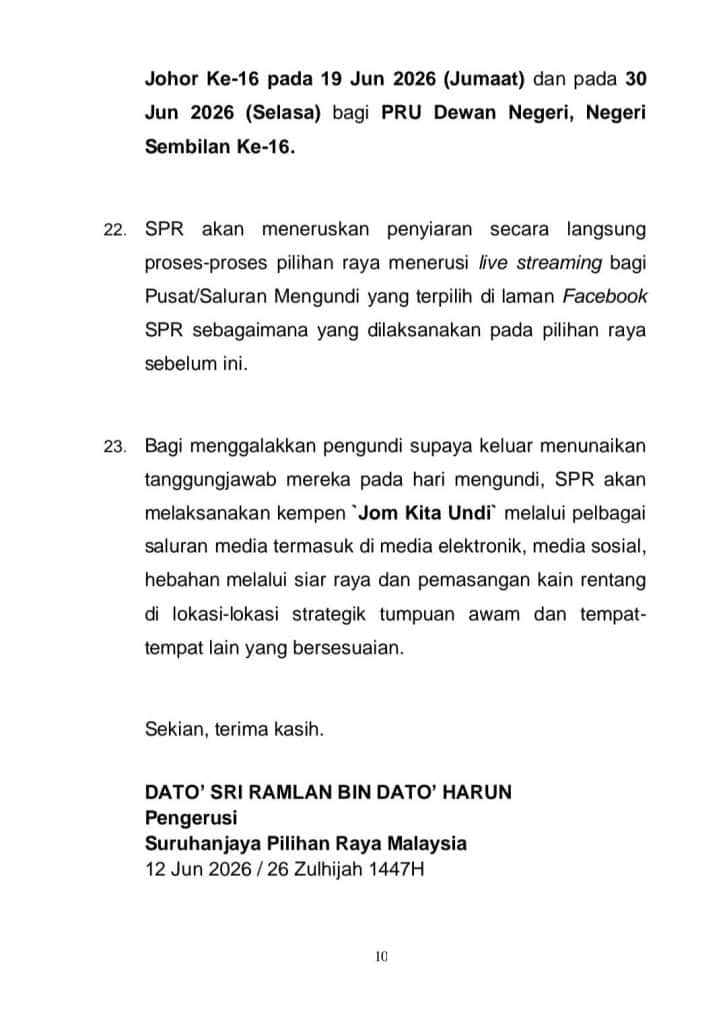 PRN Johor dan Negeri Sembilan 2026