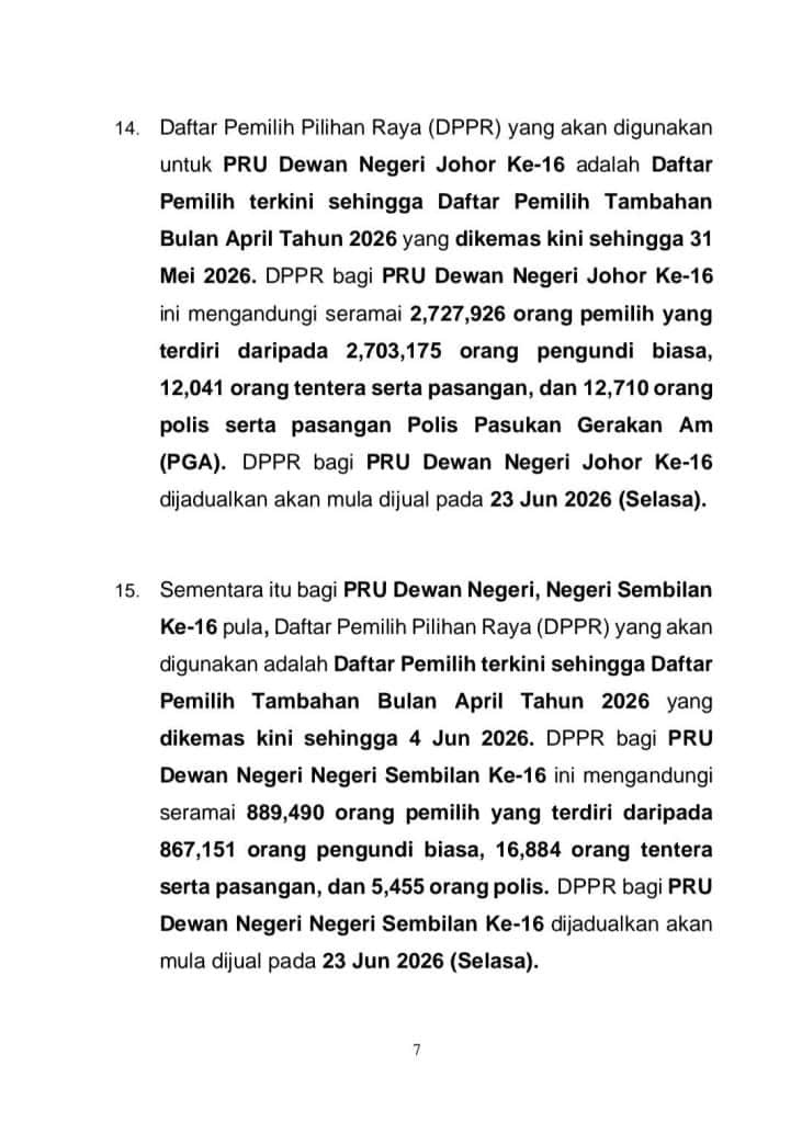 PRN Johor dan Negeri Sembilan 2026