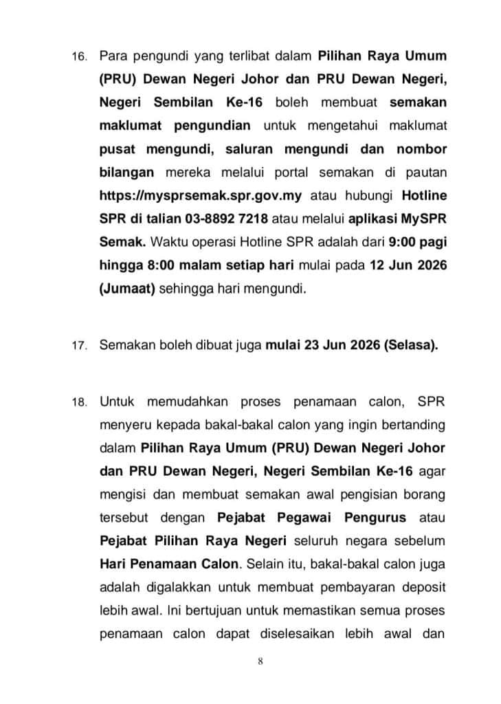 PRN Johor dan Negeri Sembilan 2026