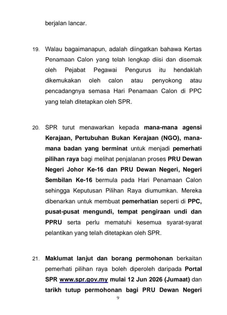 PRN Johor dan Negeri Sembilan 2026