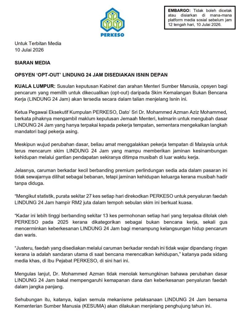 Image from: Nak Keluar Skim LINDUNG PERKESO? Ini Cara Opt-Out SKBBK Online