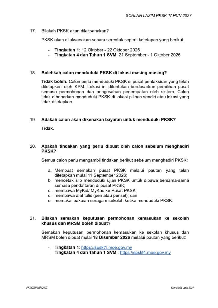 Image from: Soalan Lazim Kemasukan SBP MRSM 2027 & PKSK