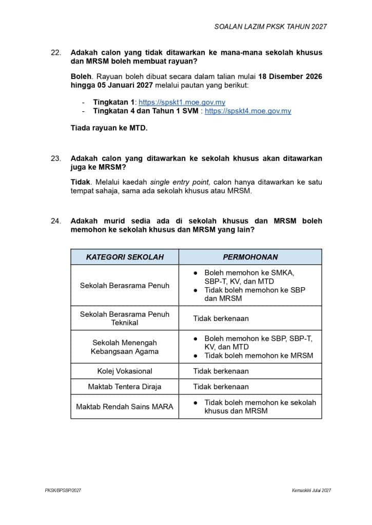 Image from: Soalan Lazim Kemasukan SBP MRSM 2027 & PKSK