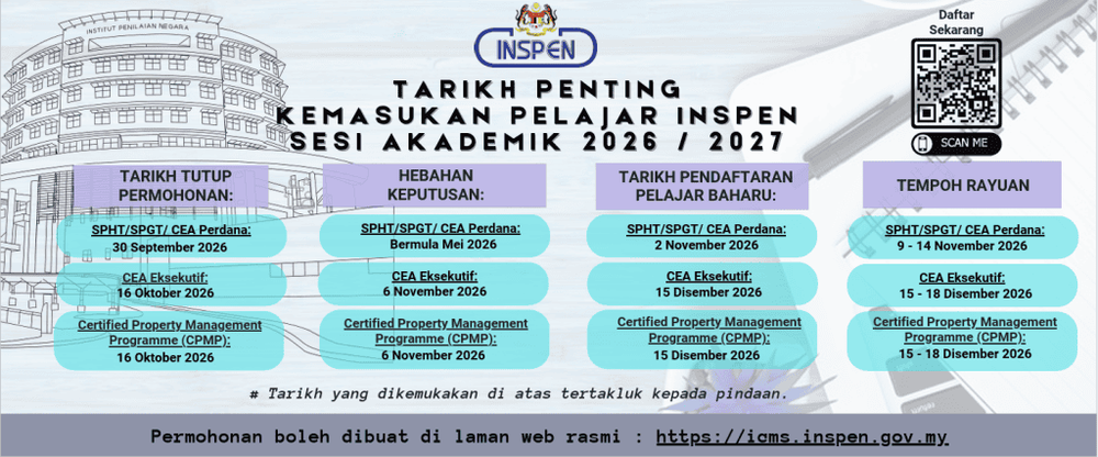 Image from: Jom Belajar Di INSPEN! Penginapan Percuma, Elaun RM600 Sebulan & Peluang Kerjaya Dalam Bidang Harta Tanah