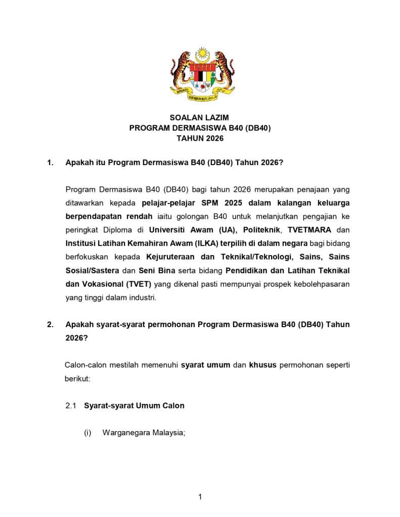 Image from: Permohonan Dermasiswa B40 (DB40) 2026 Mulai 3-16 Ogos 2026