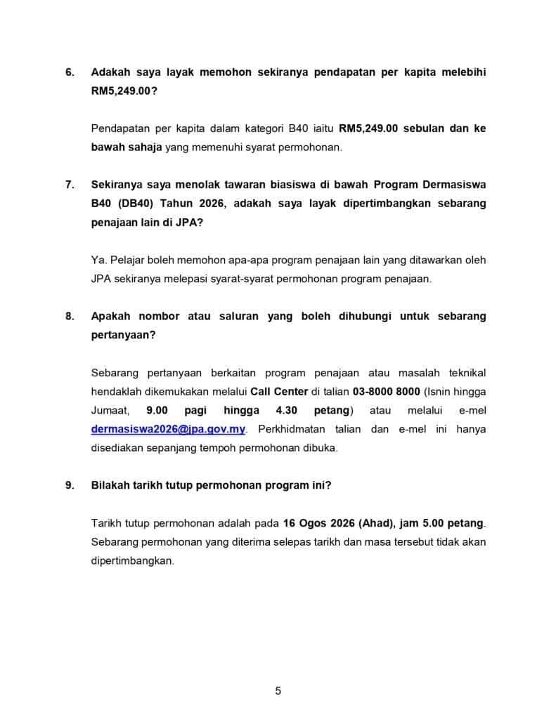 Image from: Permohonan Dermasiswa B40 (DB40) 2026 Mulai 3-16 Ogos 2026