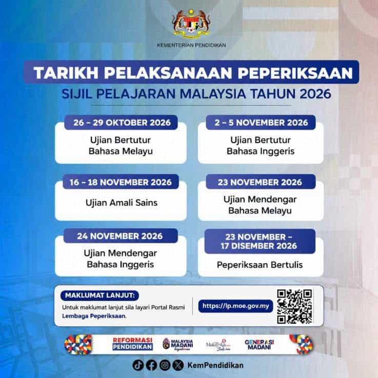 Image from: Tarikh & Jadual SPM 2026 (Lembaga Peperiksaan Malaysia)