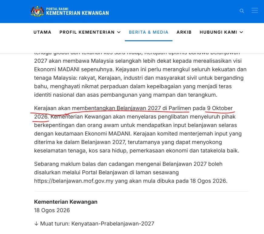 Image from: Belanjawan 2027: Tarikh, Fokus Utama & Tumpuan Rakyat