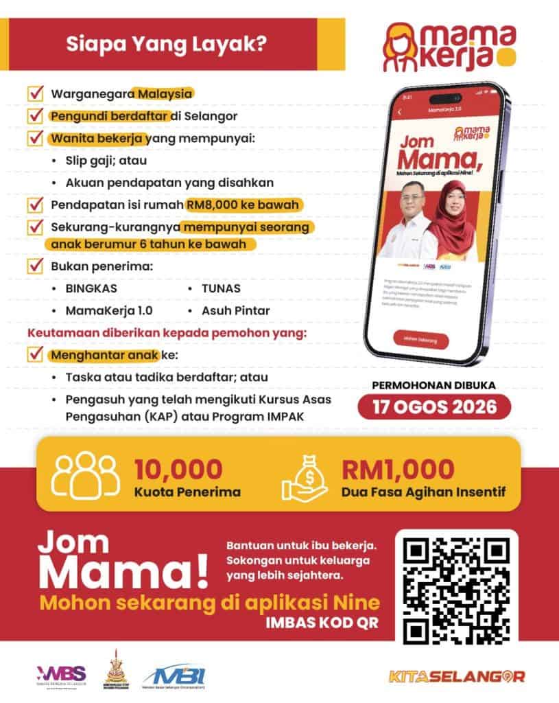 Image from: MamaKerja 2026: Permohonan Insentif RM1000 Wanita Bekerja Mulai 17 Ogos