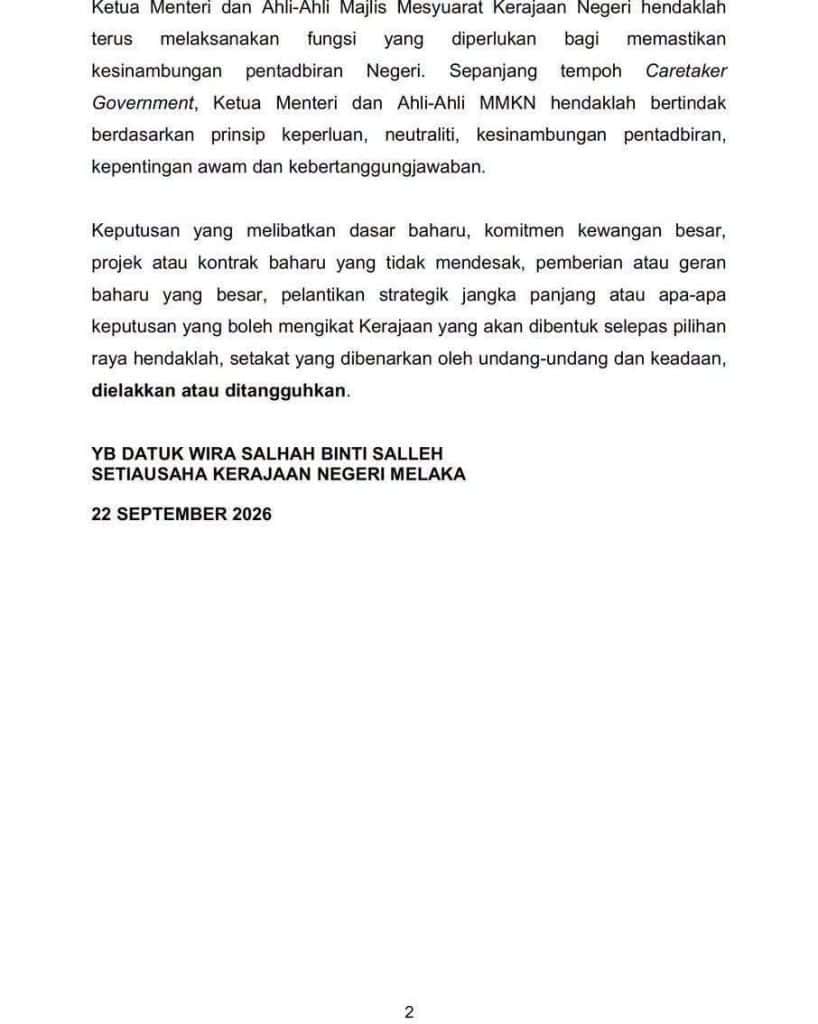 Image from: DUN Melaka Bubar, PRN Melaka Ke-16 Bakal Diadakan