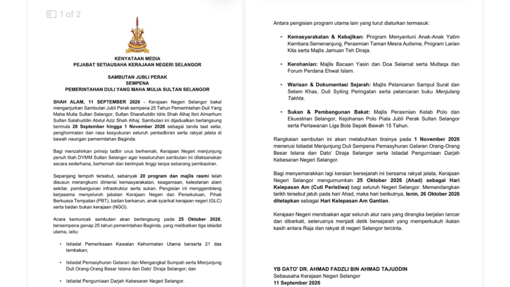 Image from: Senarai Bantuan Kerajaan / Pengumuman Minggu Ini (14 Sept 2026)