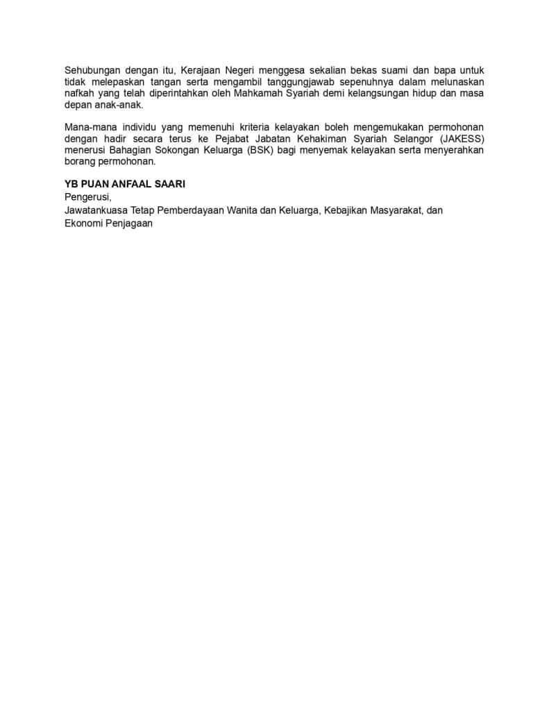 Image from: Bantuan Nafkah Rahmah Selangor : RM2,000 Untuk Isteri & RM1,000 Untuk Anak