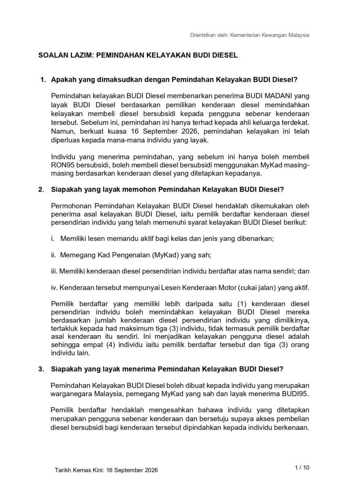 Pemindahan kelayakan budi diesel