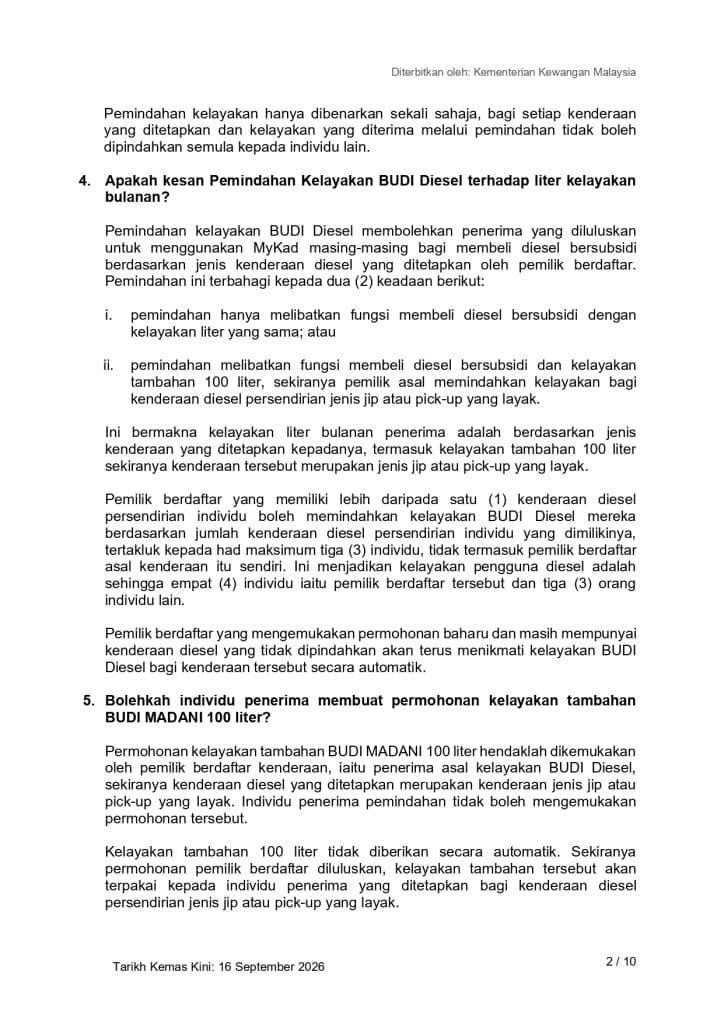 Pemindahan kelayakan budi diesel