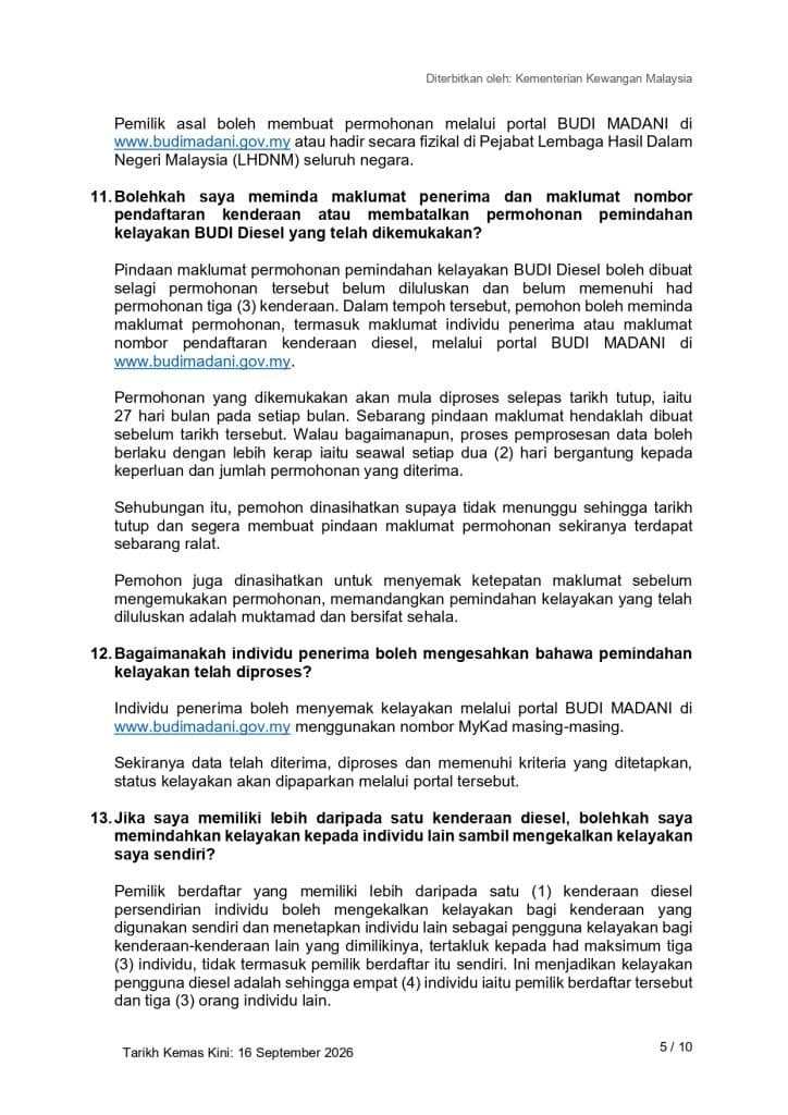 Pemindahan kelayakan budi diesel