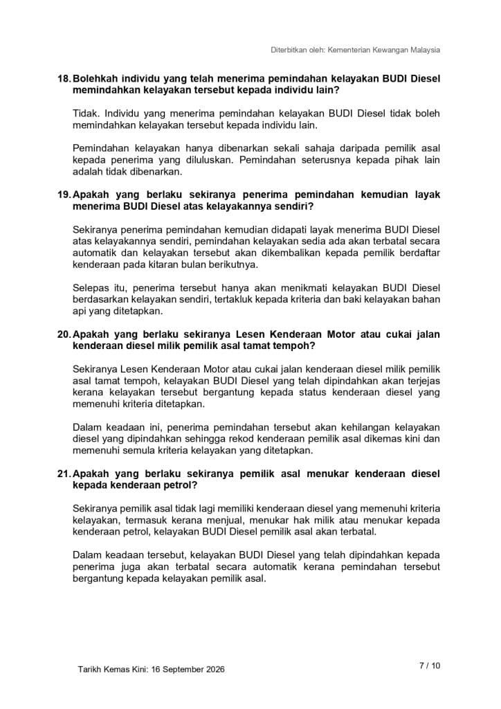 Pemindahan kelayakan budi diesel