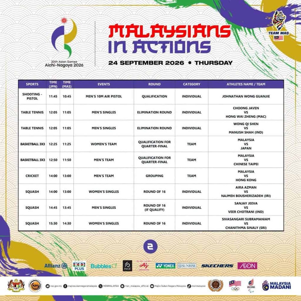 Image from: Sukan Asia Aichi-Nagoya 2026 [LIVE] Jadual Acara Team MAS Hari Ini
