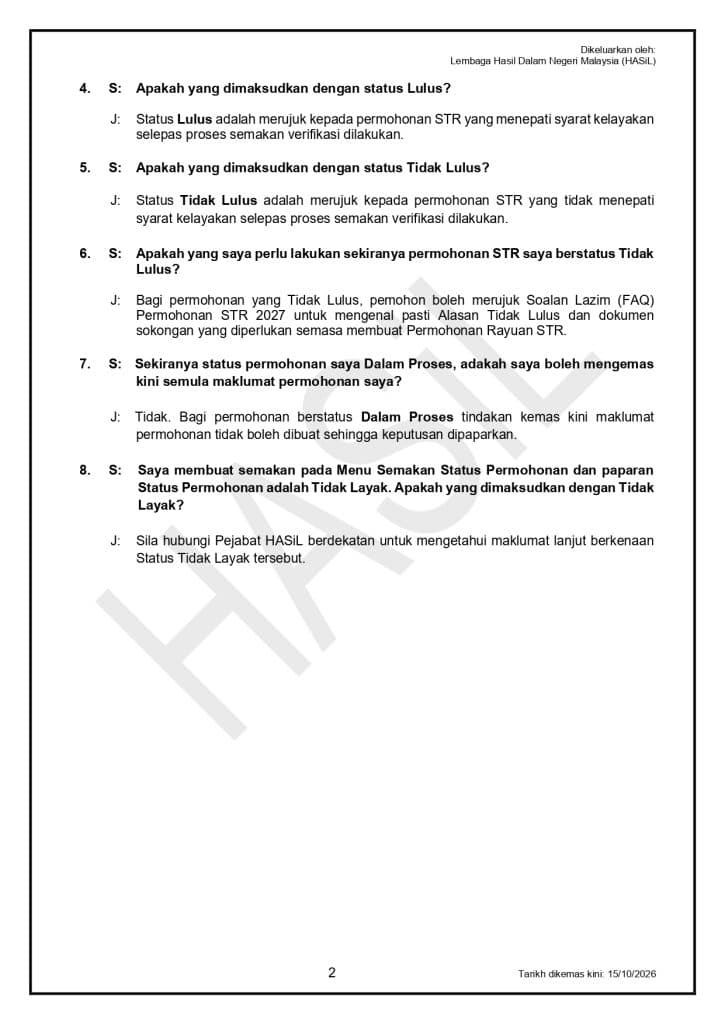Maksud Status 'Permohonan Diterima' Dalam STR 2027