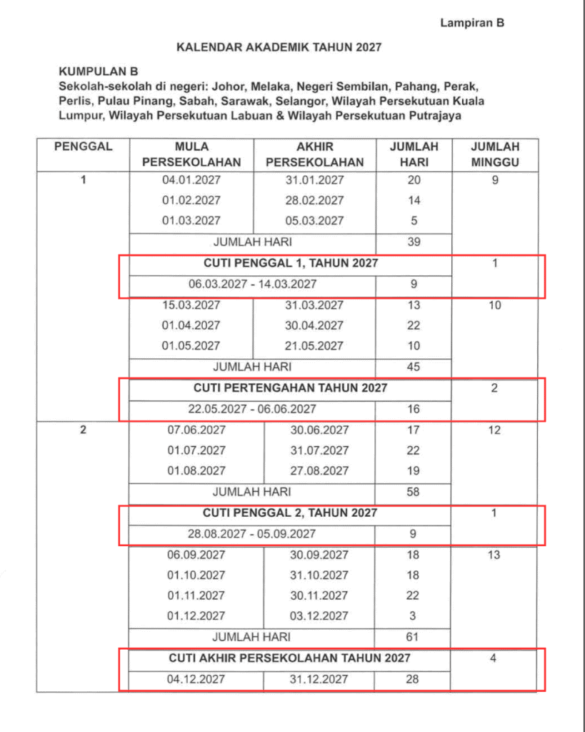 Cuti Sekolah 2027
