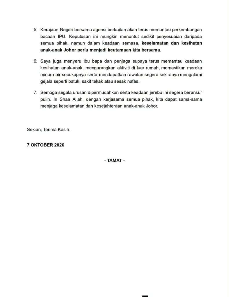 Image from: Penutupan Sekolah di Johor 8 & 9 Oktober Akibat Jerebu