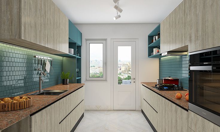 Kitchen Layout, Kitchen Cabinet Layout, 20 Beautiful Parallel Kitchen Designs For Home | DesignCafe