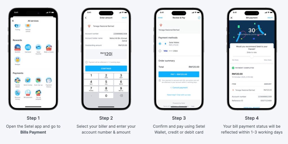 Image from: Setel kini sokong pembayaran bil, promo cashback 10% untuk masa terhad