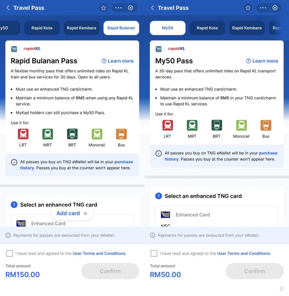 Image from: Rapid KL kini tawar Pas Rapid Bulanan RM150 untuk bukan warganegara menerusi TNG eWallet