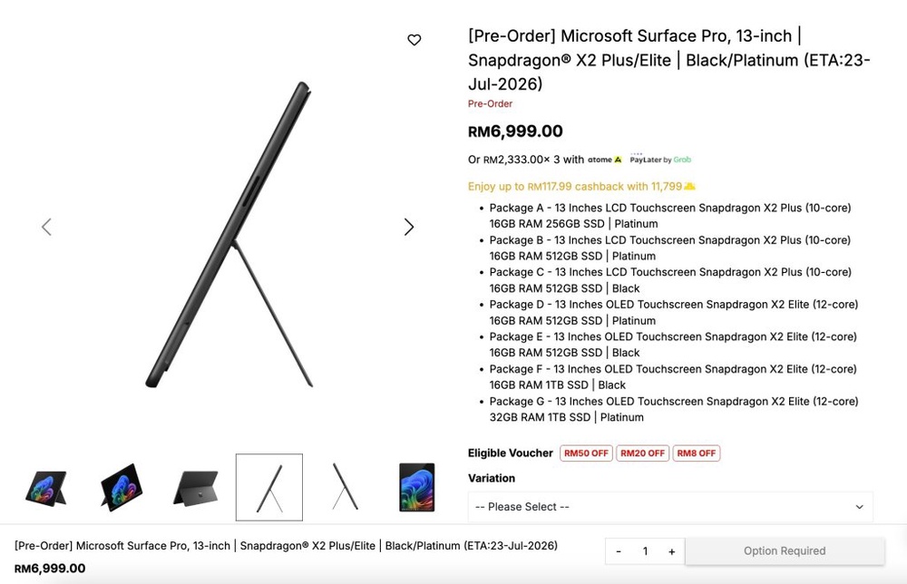 Image from: Microsoft Surface Pro 12 & Surface Laptop 8 dikuasakan Snapdragon X2 kini rasmi, dari RM6,999