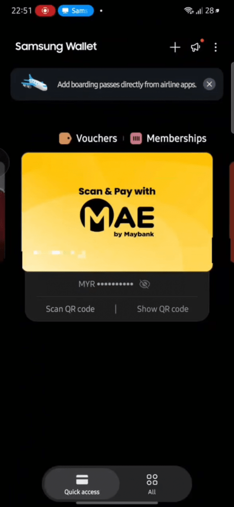 Image from: Samsung Wallet kini sokong pembayaran QR Maybank MAE di Malaysia