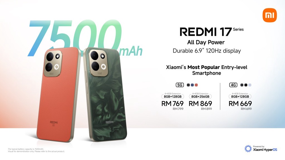 Image from: Redmi 17 4G & 5G kini di Malaysia dengan bateri 7,500mAh, harga dari RM699
