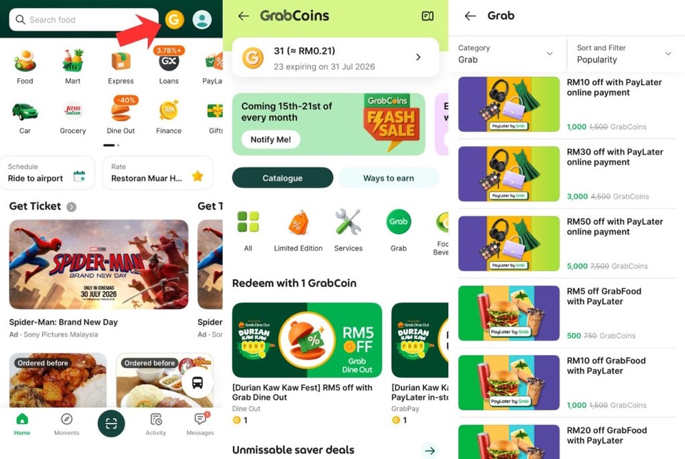 Image from: Jangan simpan GrabCoins anda. Tukarkannya kepada baucar dan diskaun!