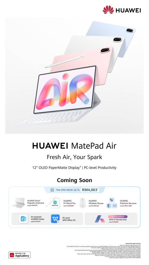 Image from: Huawei MatePad Air 2026 tiba di Malaysia 18 Ogos, tempahan dibuka dengan hadiah RM4,000
